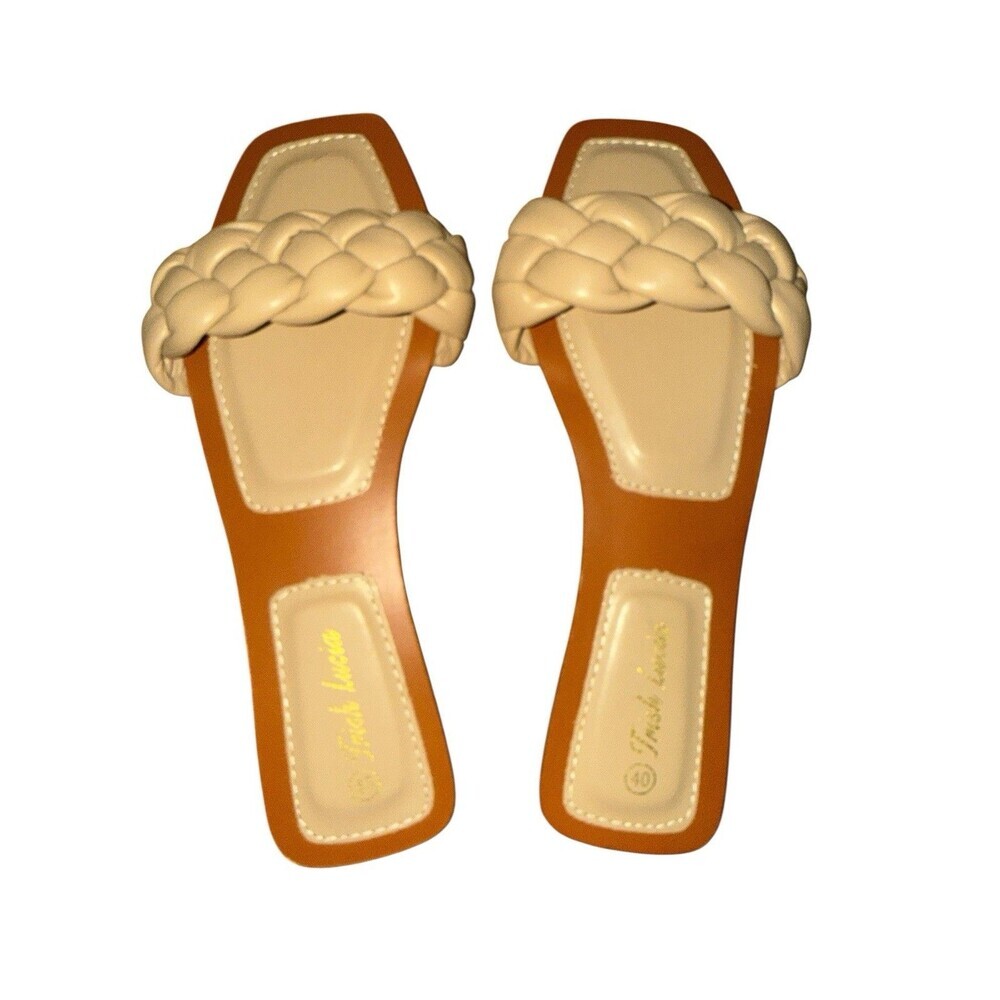 Trish Lucia Cream Braided Slide Sandals Square Toe Neutral Minimalist Women’s 40 - Picture 1 of 6